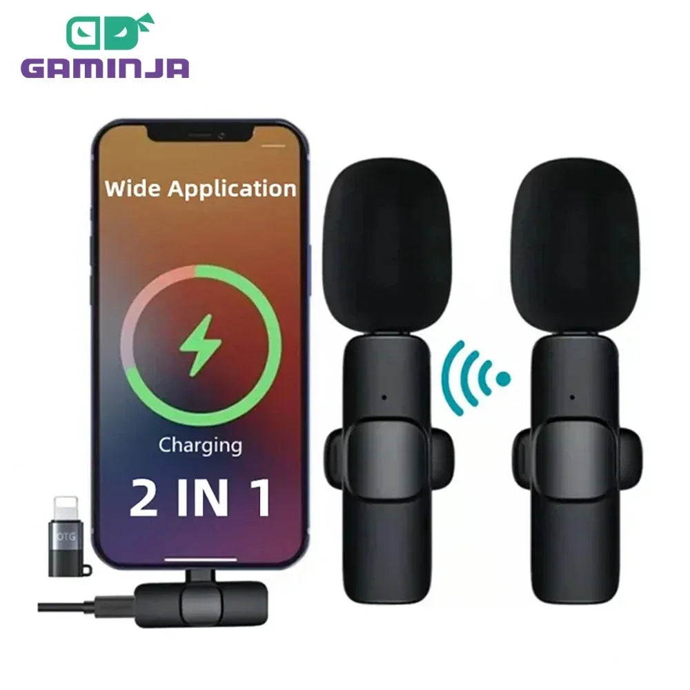 Wireless Lavalier Microphone Portable Audio Video Recording Mini Mic for Iphone Android Long Battery Life Live Broadcast