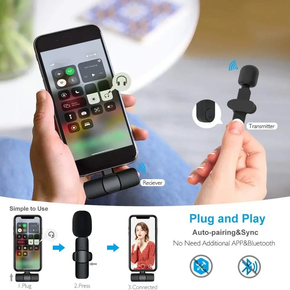 Wireless Lavalier Microphone Portable Audio Video Recording Mini Mic for Iphone Android Long Battery Life Live Broadcast